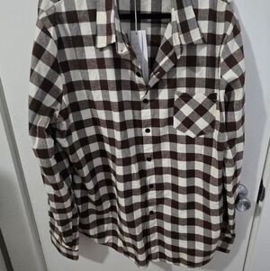 Mens 3X Brown and White Checkered Soft Flannel Shirt